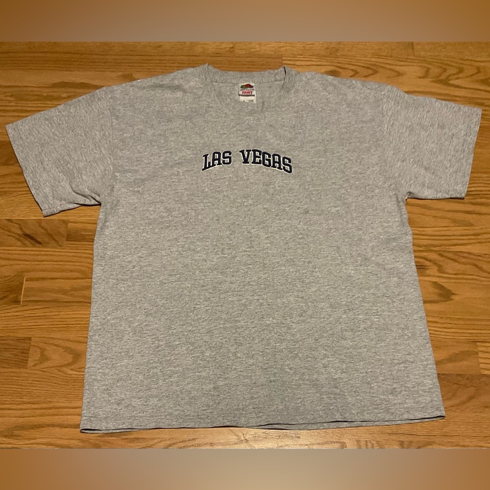 Gray Embroidered Las Vegas Fruit of Loom Heavy Cotton Short Sleeve T-Shirt.